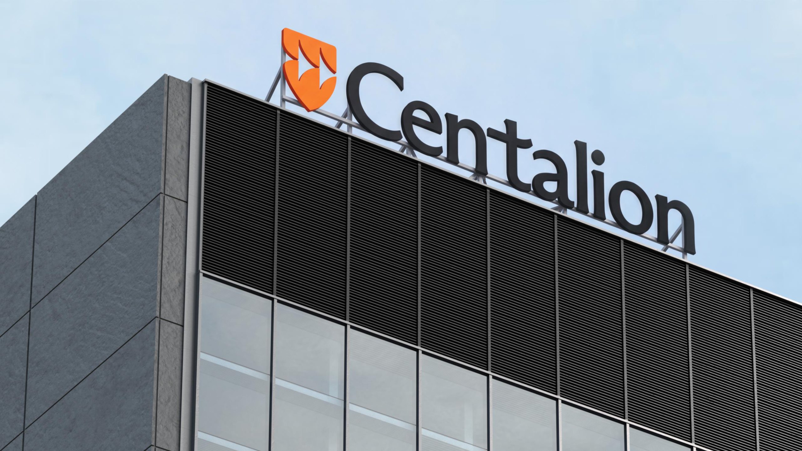 Centalion logo as a 3D sign on top of a building